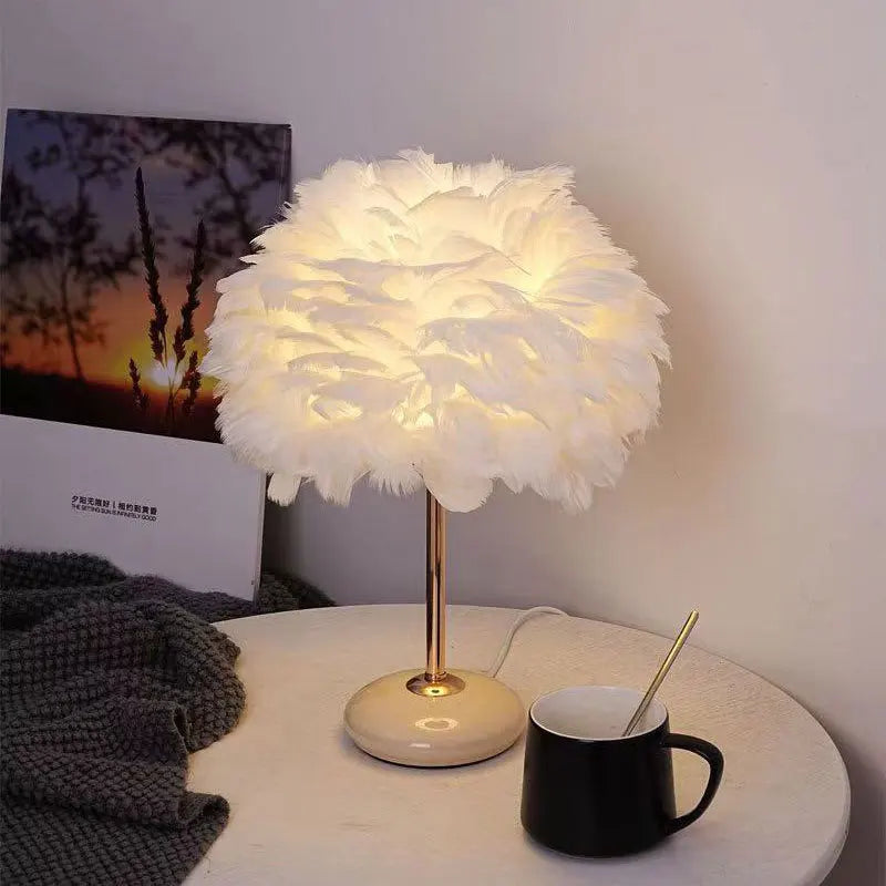 Home Ceramic Feather Table Lamp