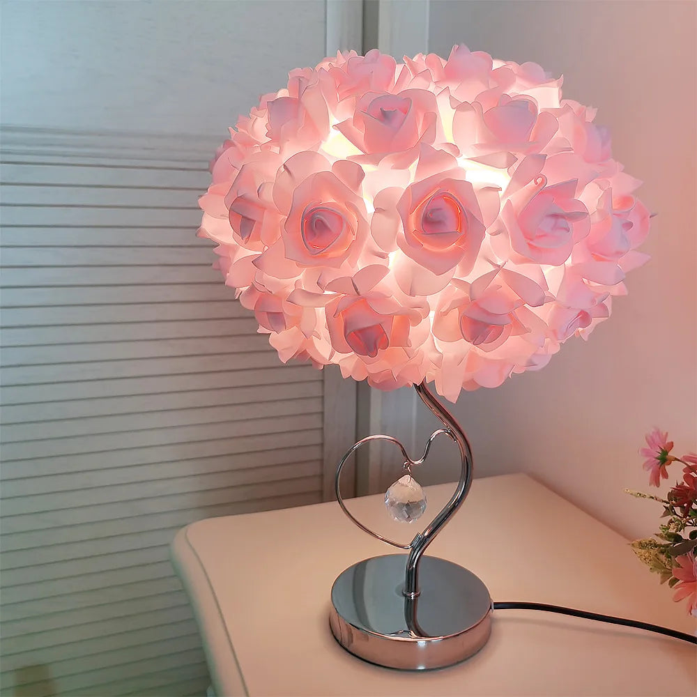 New Rose Table Lamp Pastoral Style Heart Crystal