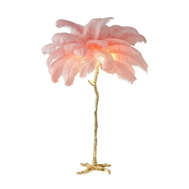 Nordic Ostrich Feather Led Floor Lamp Resin Copper Living Room Home Decor Standing Light Indoor Lighting