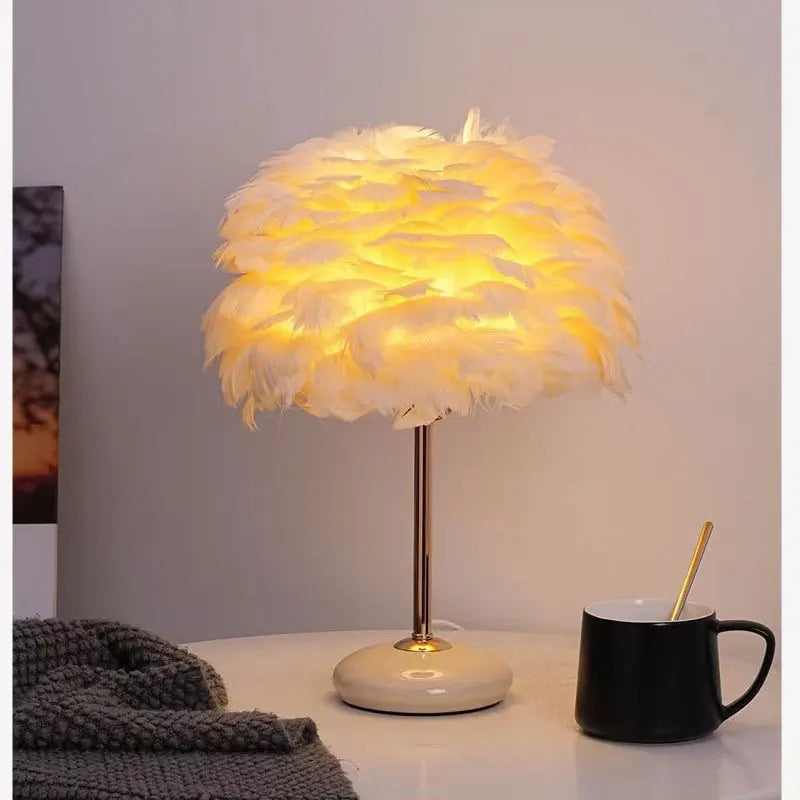 Home Ceramic Feather Table Lamp