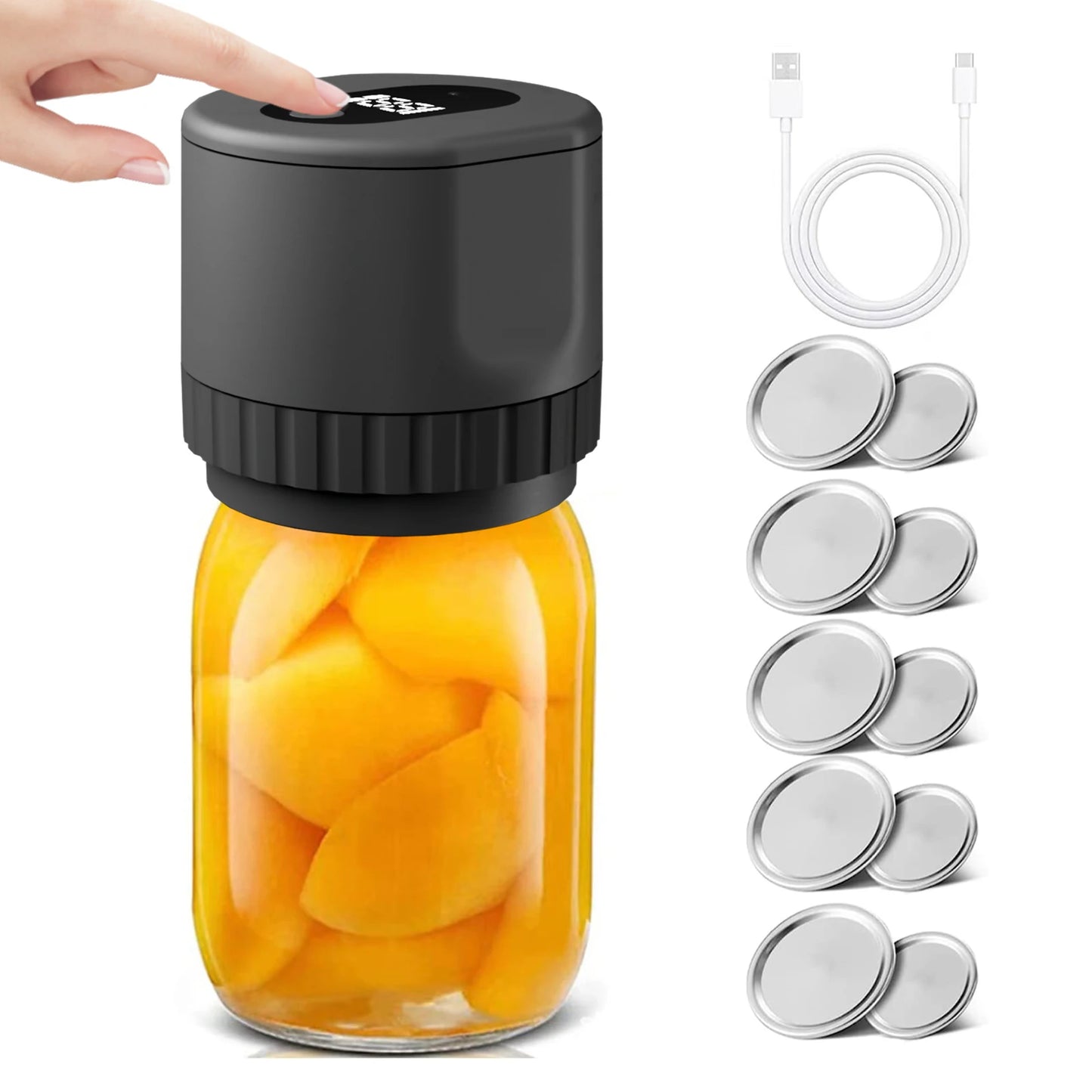 Electric Mason Jar Vacuum Sealer Kit Cordless Automatic Jar Sealer Set for Food Storage and Fermentation with Mason Jar Lids