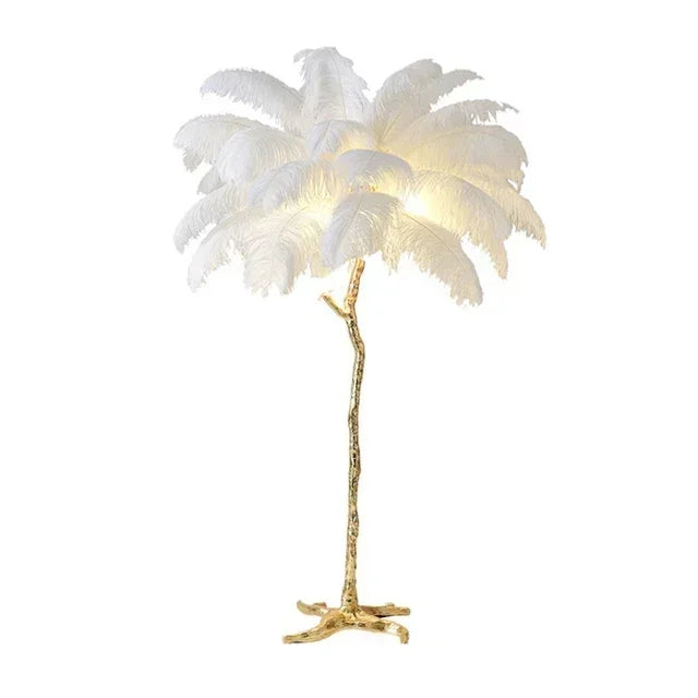 Nordic Ostrich Feather Led Floor Lamp Resin Copper Living Room Home Decor Standing Light Indoor Lighting