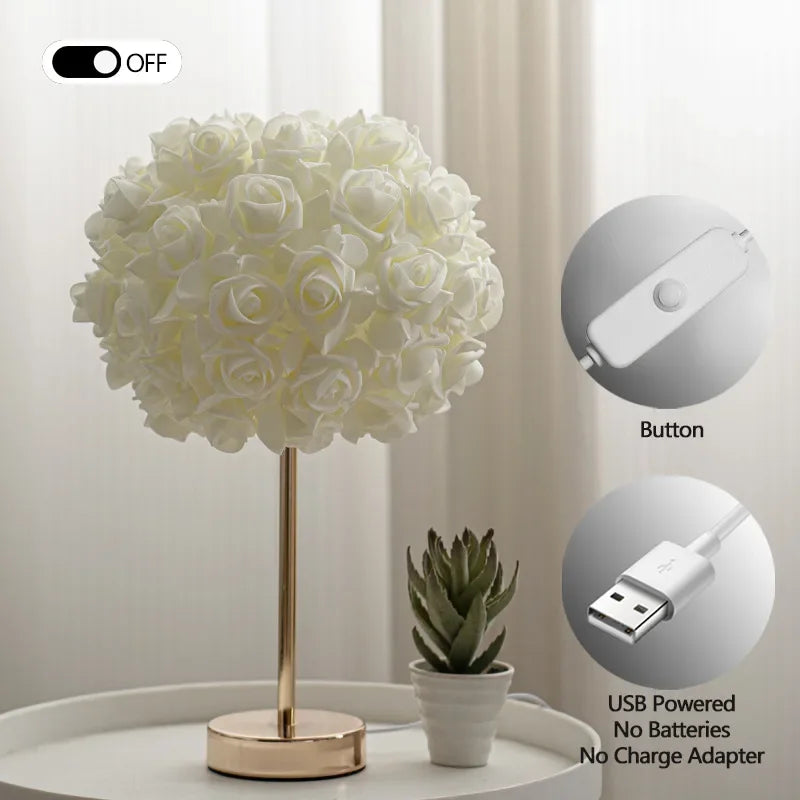 Bedroom Bedside Lamp Creative Rose Table