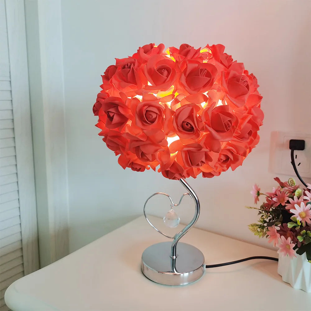 New Rose Table Lamp Pastoral Style Heart Crystal