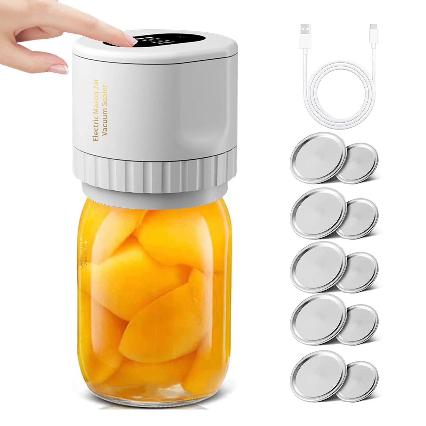 Electric Mason Jar Vacuum Sealer Kit Cordless Automatic Jar Sealer Set for Food Storage and Fermentation with Mason Jar Lids