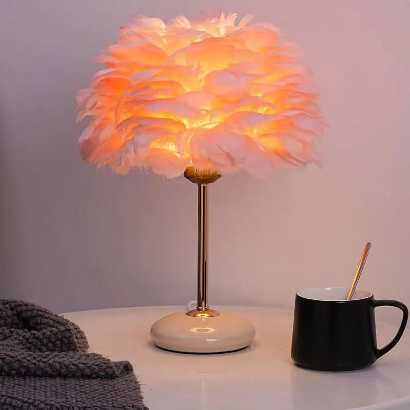 Home Ceramic Feather Table Lamp