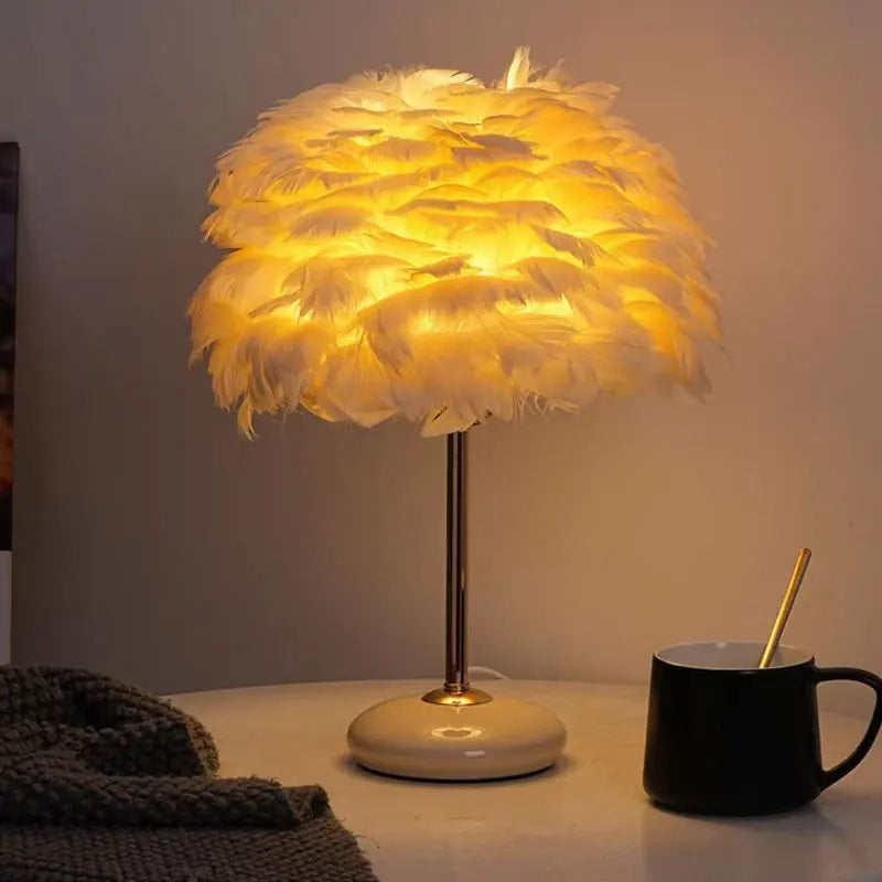 Home Ceramic Feather Table Lamp