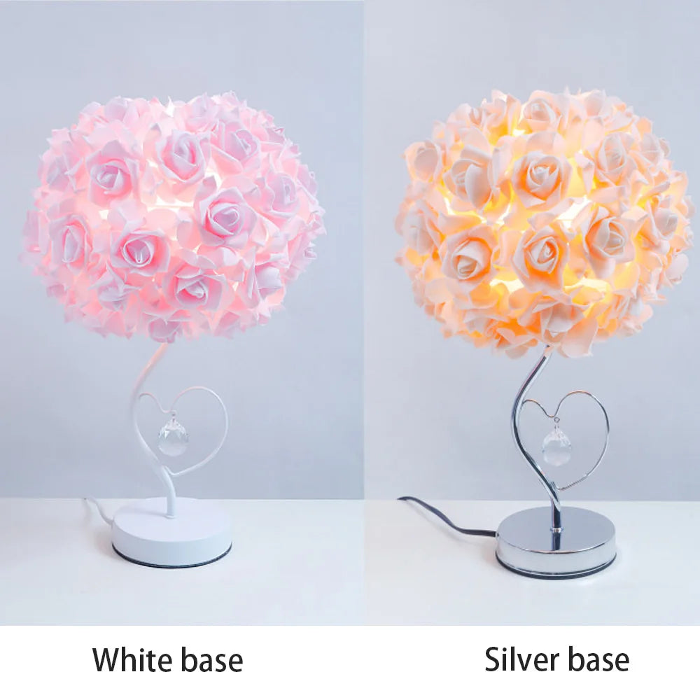 New Rose Table Lamp Pastoral Style Heart Crystal