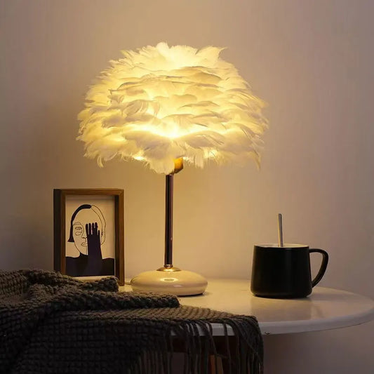 Home Ceramic Feather Table Lamp