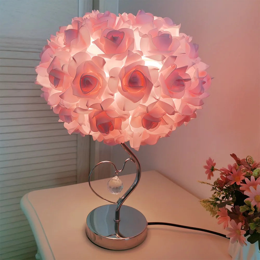 New Rose Table Lamp Pastoral Style Heart Crystal