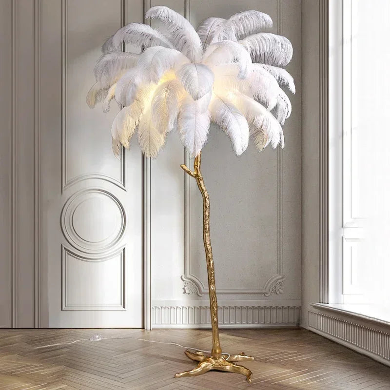 Nordic Ostrich Feather Led Floor Lamp Resin Copper Living Room Home Decor Standing Light Indoor Lighting