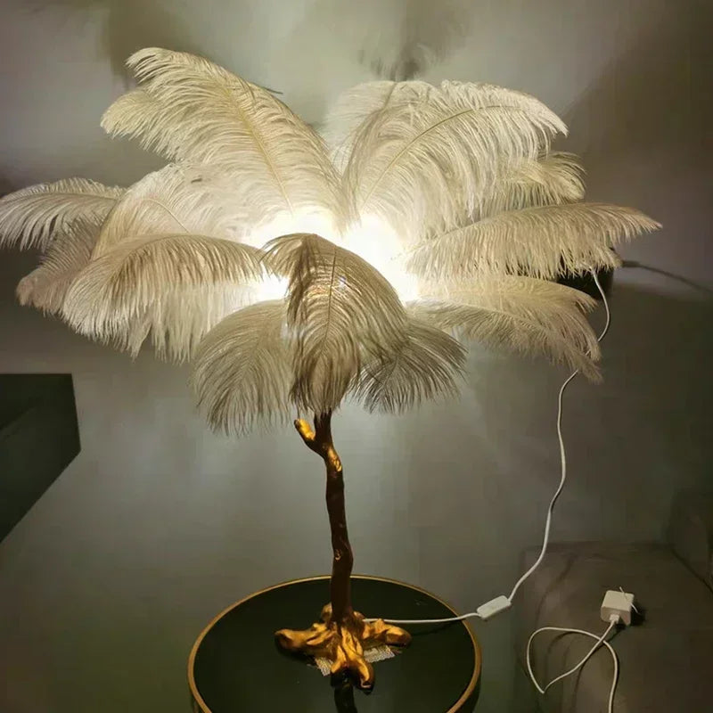 Nordic Ostrich Feather Led Floor Lamp Resin Copper Living Room Home Decor Standing Light Indoor Lighting