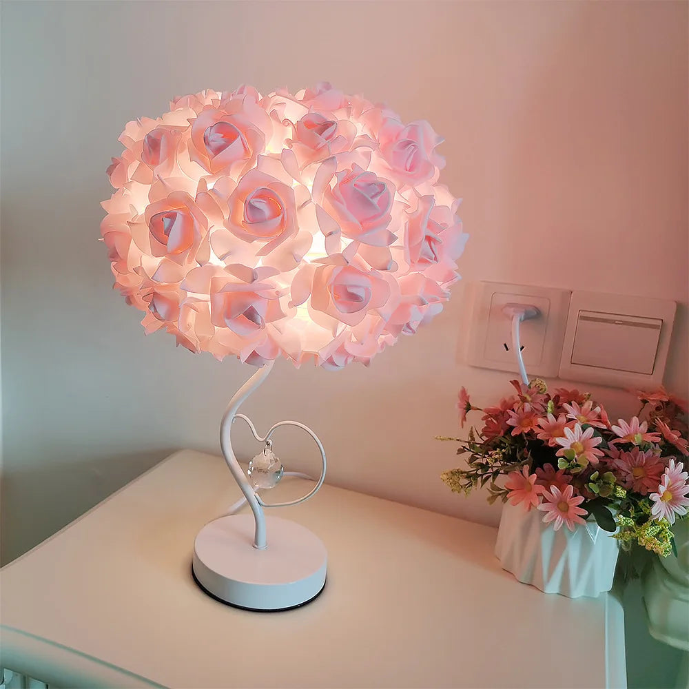 New Rose Table Lamp Pastoral Style Heart Crystal