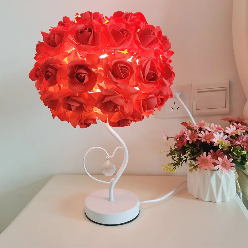 New Rose Table Lamp Pastoral Style Heart Crystal