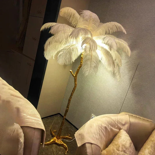 Nordic Ostrich Feather Led Floor Lamp Resin Copper Living Room Home Decor Standing Light Indoor Lighting