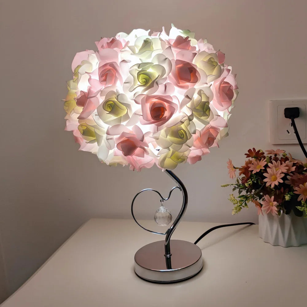 New Rose Table Lamp Pastoral Style Heart Crystal