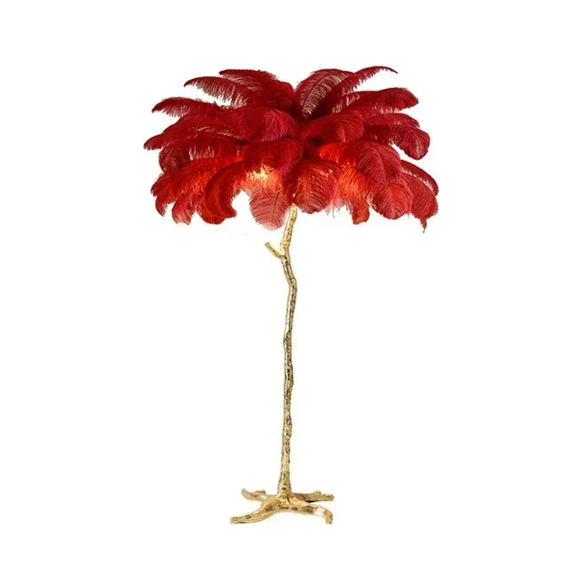 Nordic Ostrich Feather Led Floor Lamp Resin Copper Living Room Home Decor Standing Light Indoor Lighting