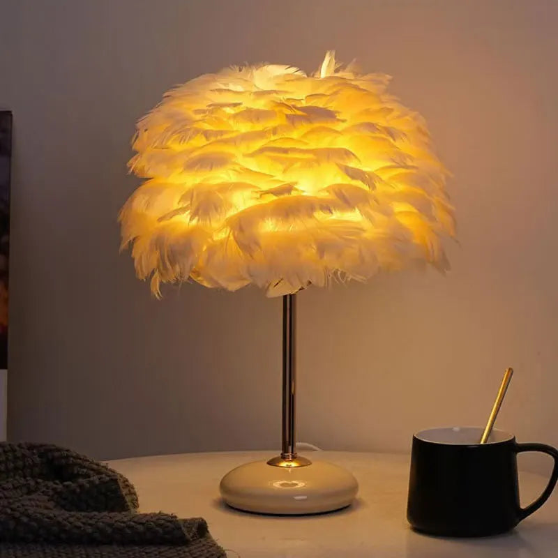 Home Ceramic Feather Table Lamp