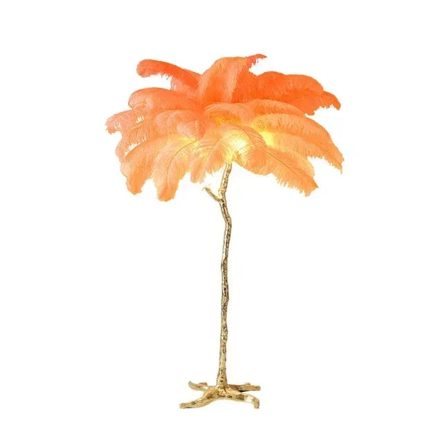 Nordic Ostrich Feather Led Floor Lamp Resin Copper Living Room Home Decor Standing Light Indoor Lighting