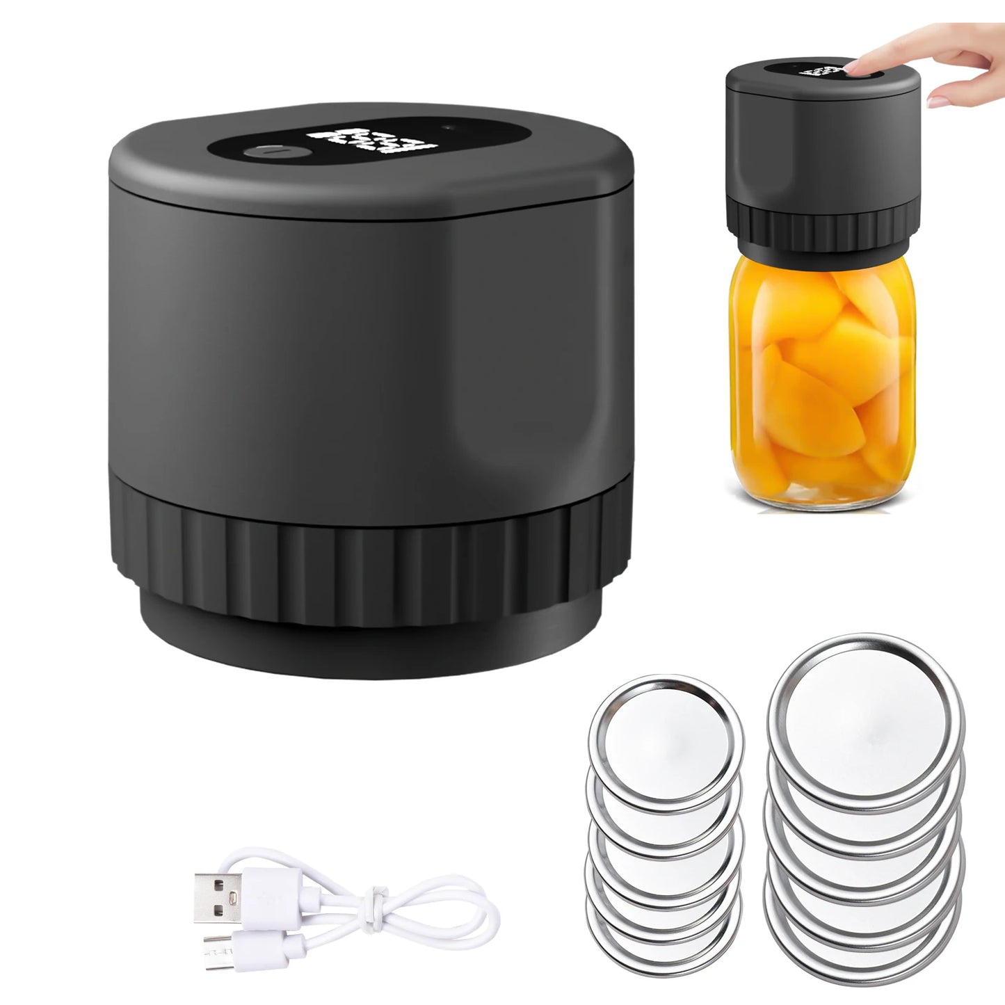 Electric Mason Jar Vacuum Sealer Kit Cordless Automatic Jar Sealer Set for Food Storage and Fermentation with Mason Jar Lids